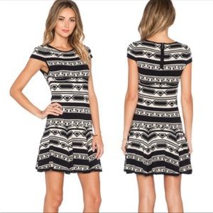 Alice + Olivia Darby Drop-Waist Geo-Knit, Aztec Pattern Sweater Knit Dress Black